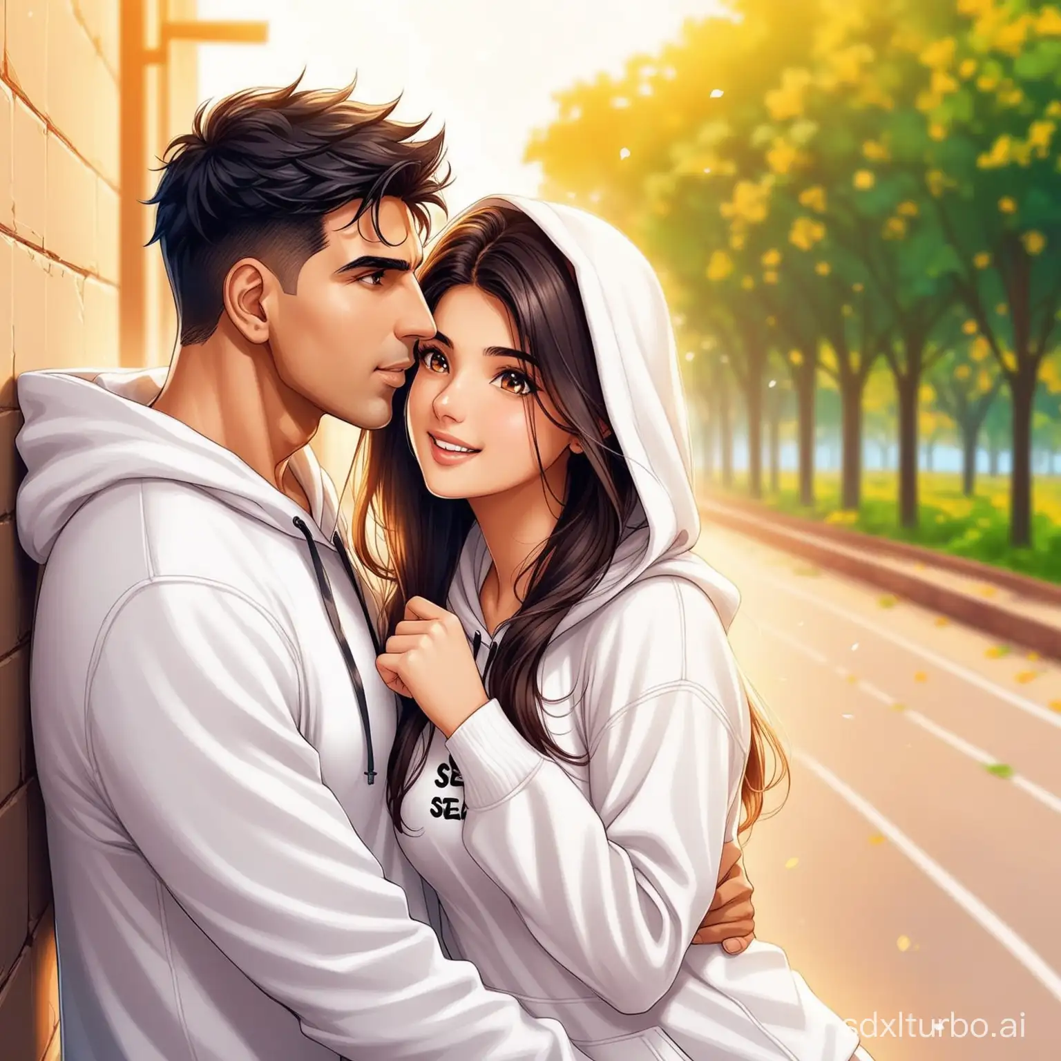 cute couple in white hoodie , girl hoodie name sejal and boy hoodie name akshay