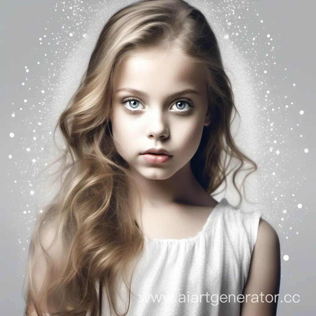 портрет красивой девочки, детально прорисовано лицо, с большими крариеми глазами во весь рост, на белом фоне