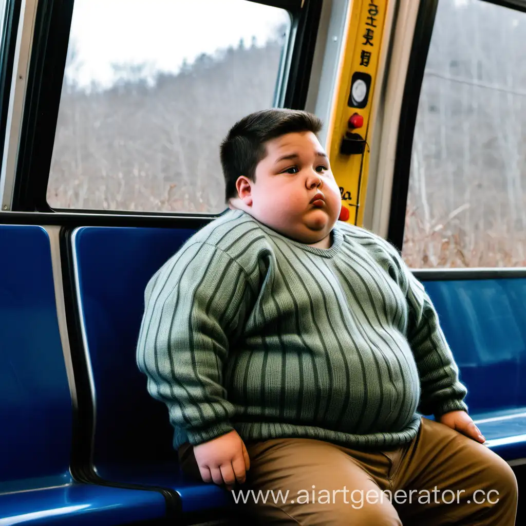 Жирный мальчик в кофте ston island едет в автобусе 