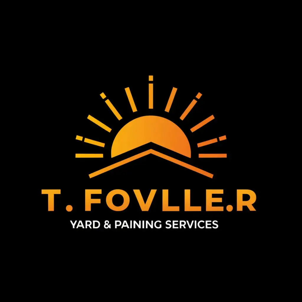 a logo design, with the text T. Fowler Yard & Painting Services, main symbol: A black illustration features a vibrant sunset, radiating warmth and tranquility with orange, gold, and pink hues., Moderate, to be used in Construction industry, clear background