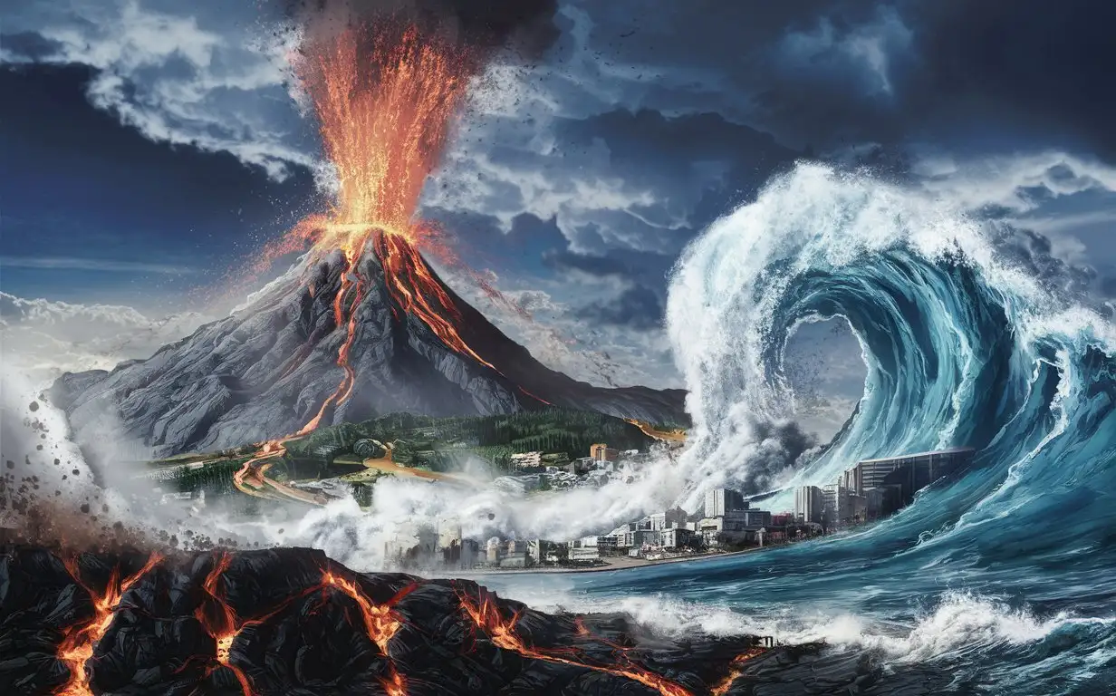 Natural-Disaster-Volcano-Eruption-Triggering-Earthquake-and-Tsunami