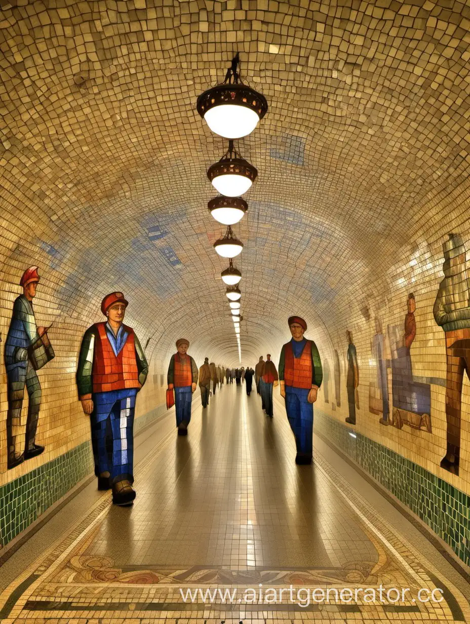 Мозаика, московское метро, на стене, красивое, ссср, рабочие