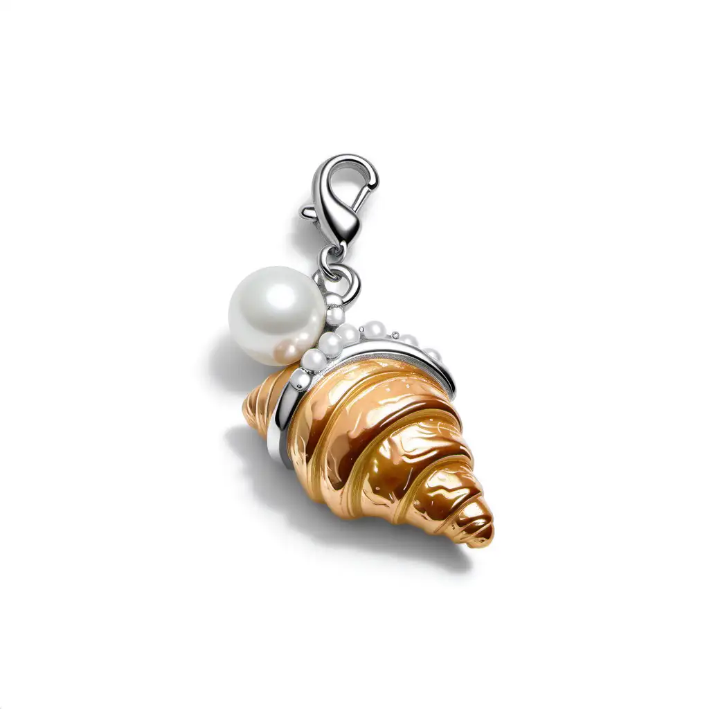 Exquisite Engraved Croissant Charm in Silver with Pearl on Elegant White Background