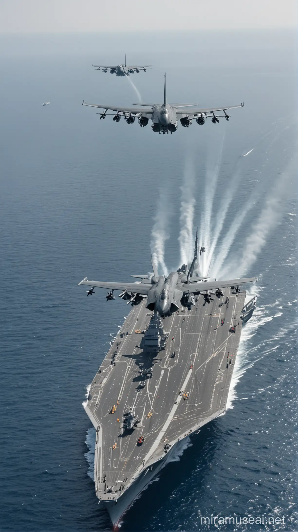 Big military ships carrying jet aircraft