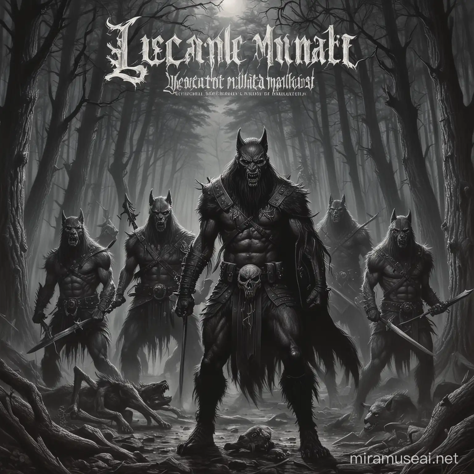 black metal album cover about Lycanthropic Militiarism