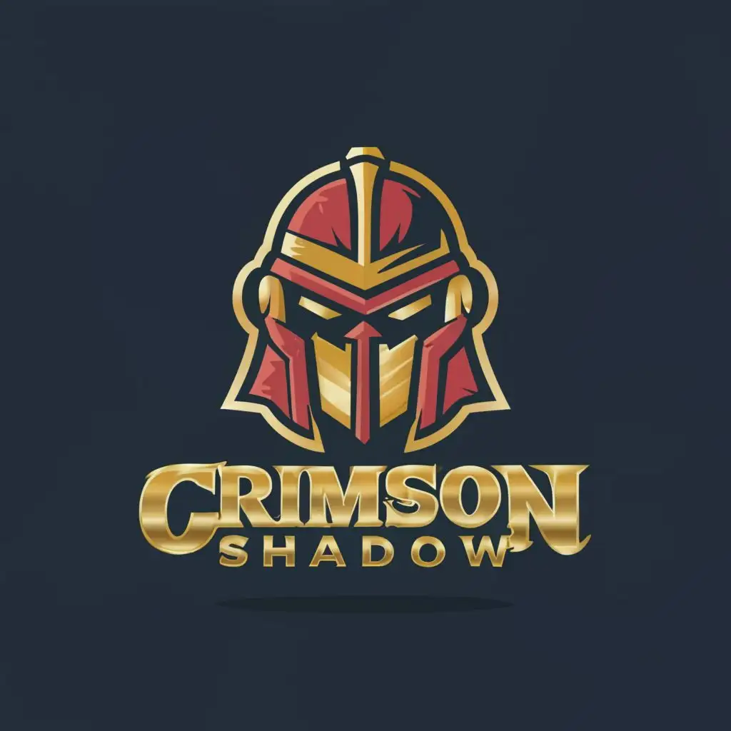 a logo design,with the text "CRIMSON SHADOW", main symbol:A crimson warrior helmet with gold on the edge, futuristic,Moderate,clear background