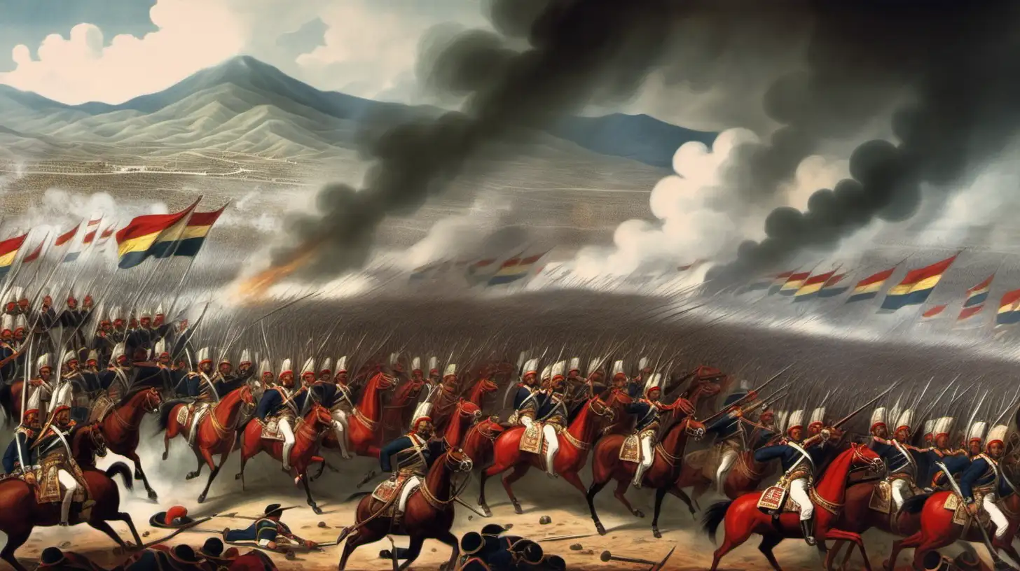 mid shot of the Battle of Ayacucho, Peru 1822 