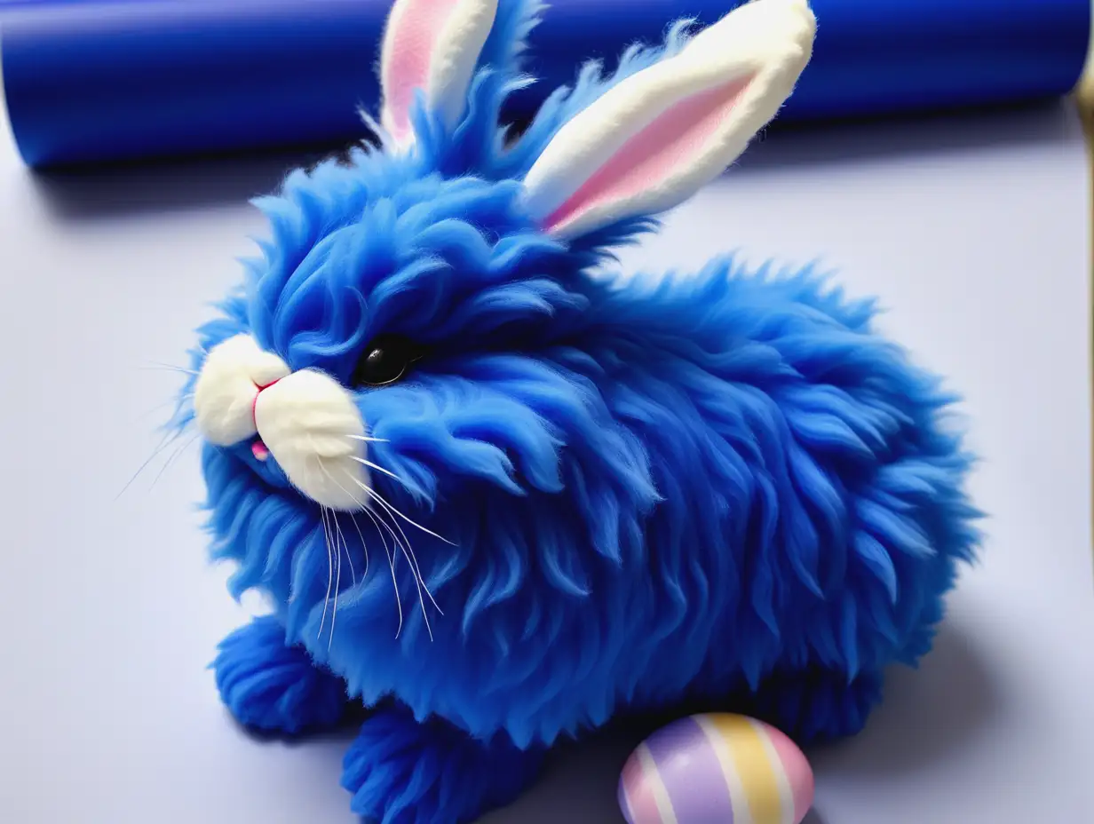 Adorable Fluffy Easter Bunny Surrounded by Ultramarine Blossoms