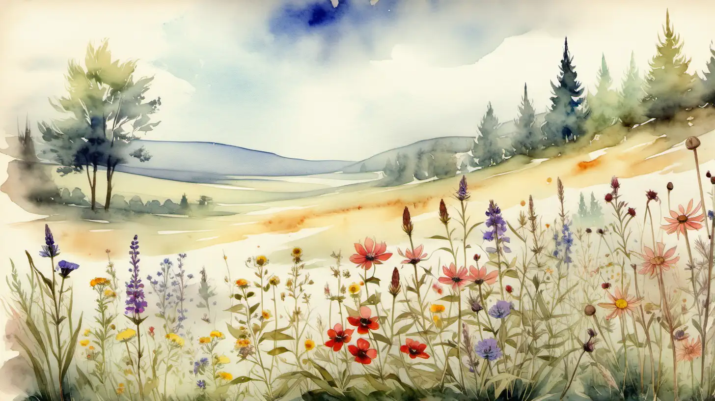 Enchanting Vintage Wildflower Meadow in Watercolor