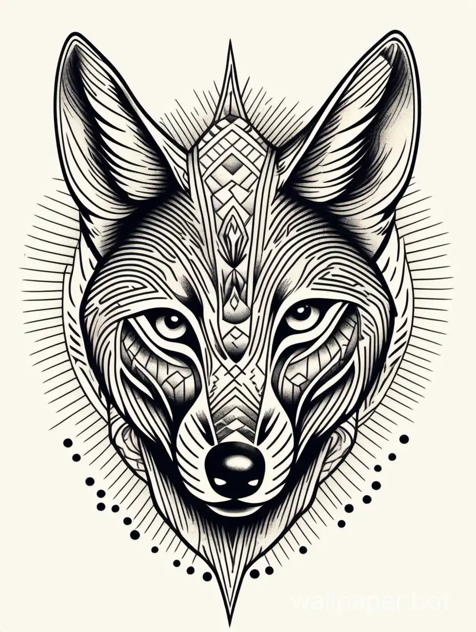 голова койота, штриховой рисунок, винтажное искусство татуировки, линейное искусство, белый фон