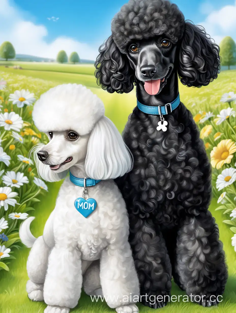 Joyful-Black-and-White-Poodles-Playing-in-a-Sunny-Flower-Field