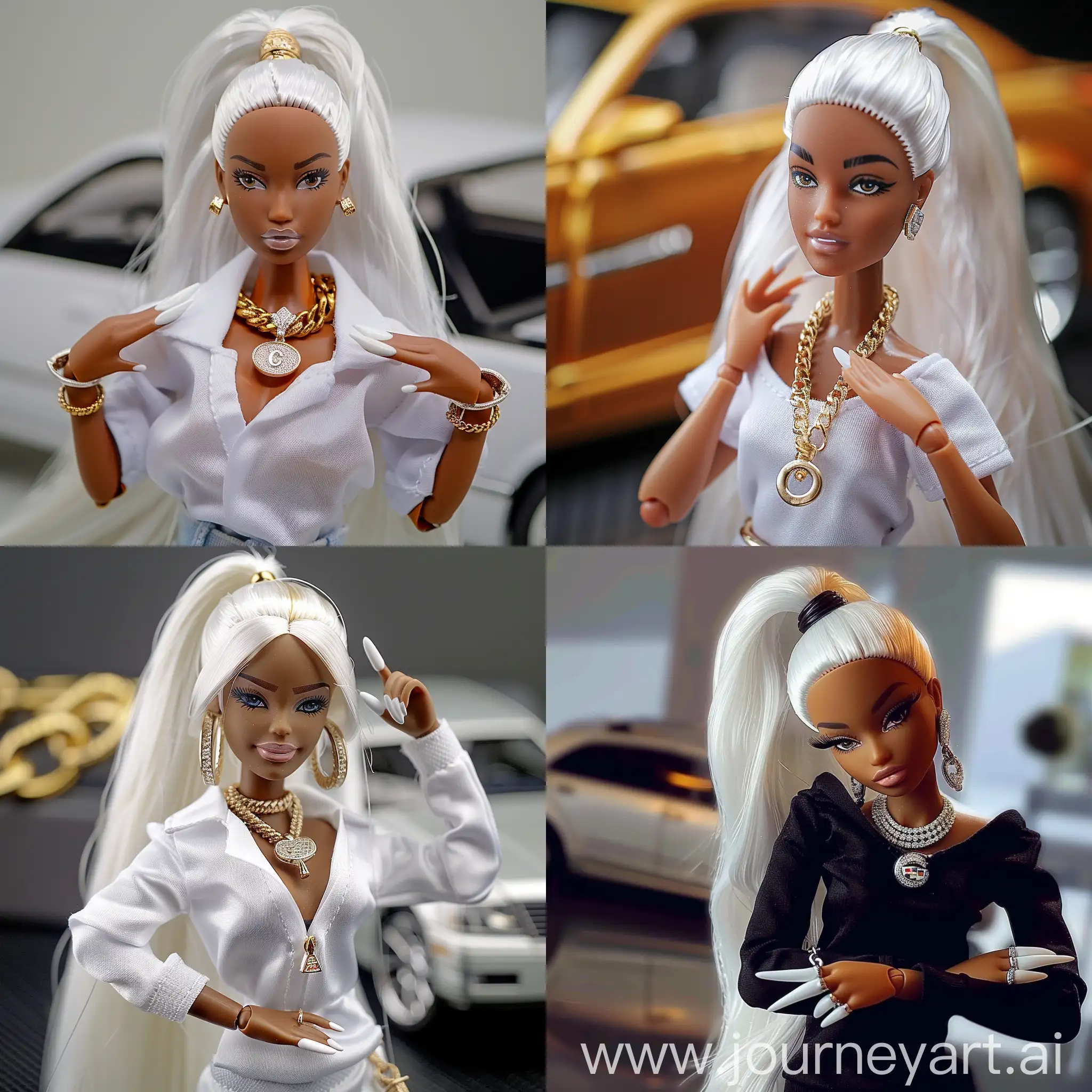 Fashionable-Bratz-Doll-with-Long-White-Ponytail-Manicure-and-Cuban-Chain-in-Cadillac-Ambiance