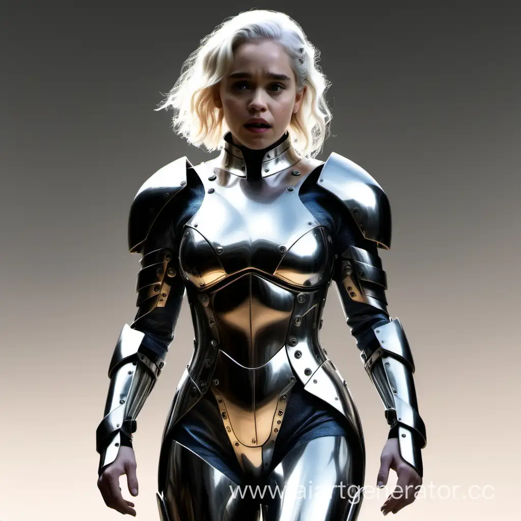emilia clarke trapped in a metal suit 