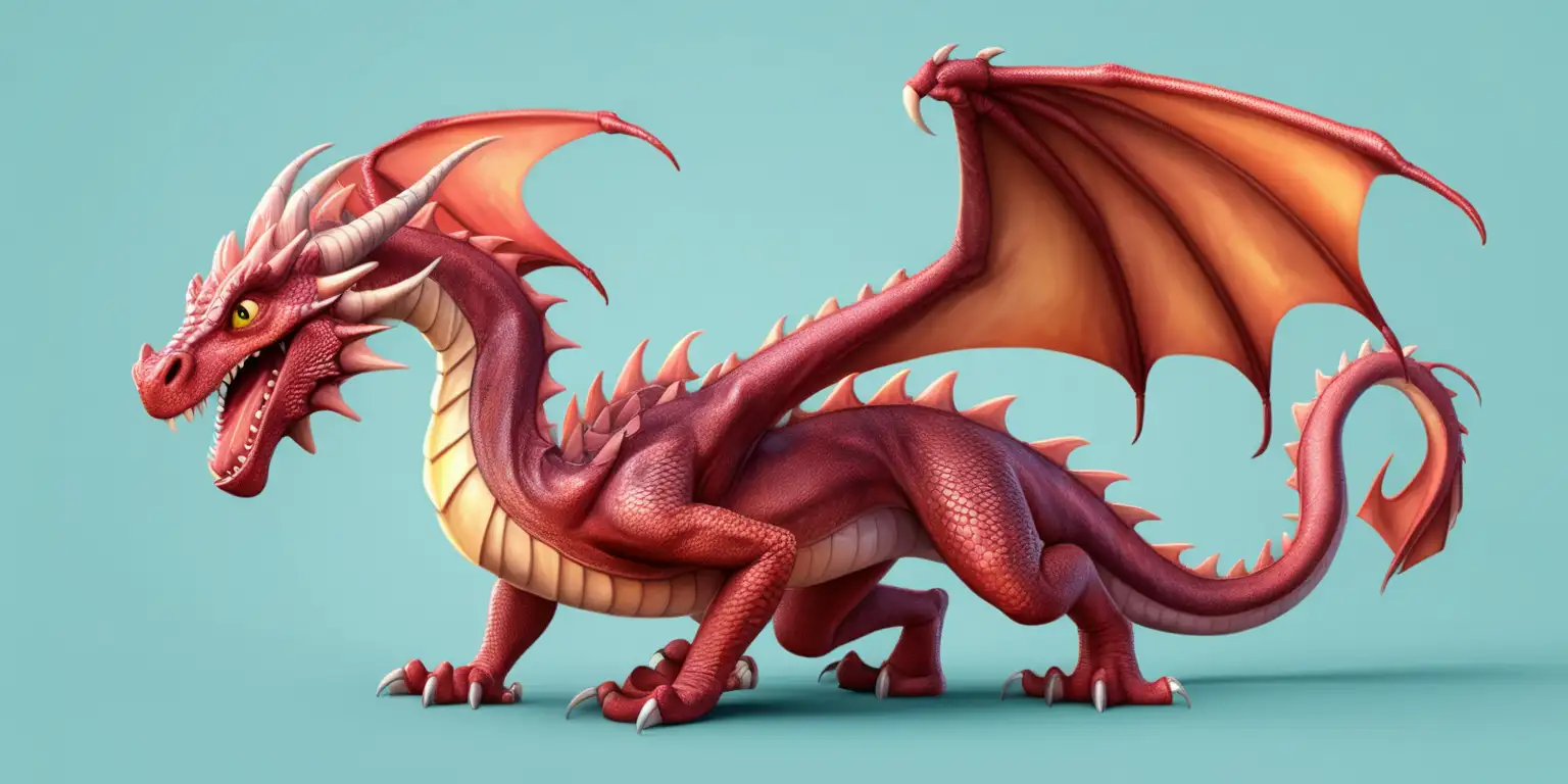 Realistic Cartoon Dragon Illustration on Solid Background