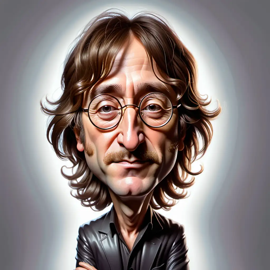 Caricature of John Lennon Singing with Psychedelic Background