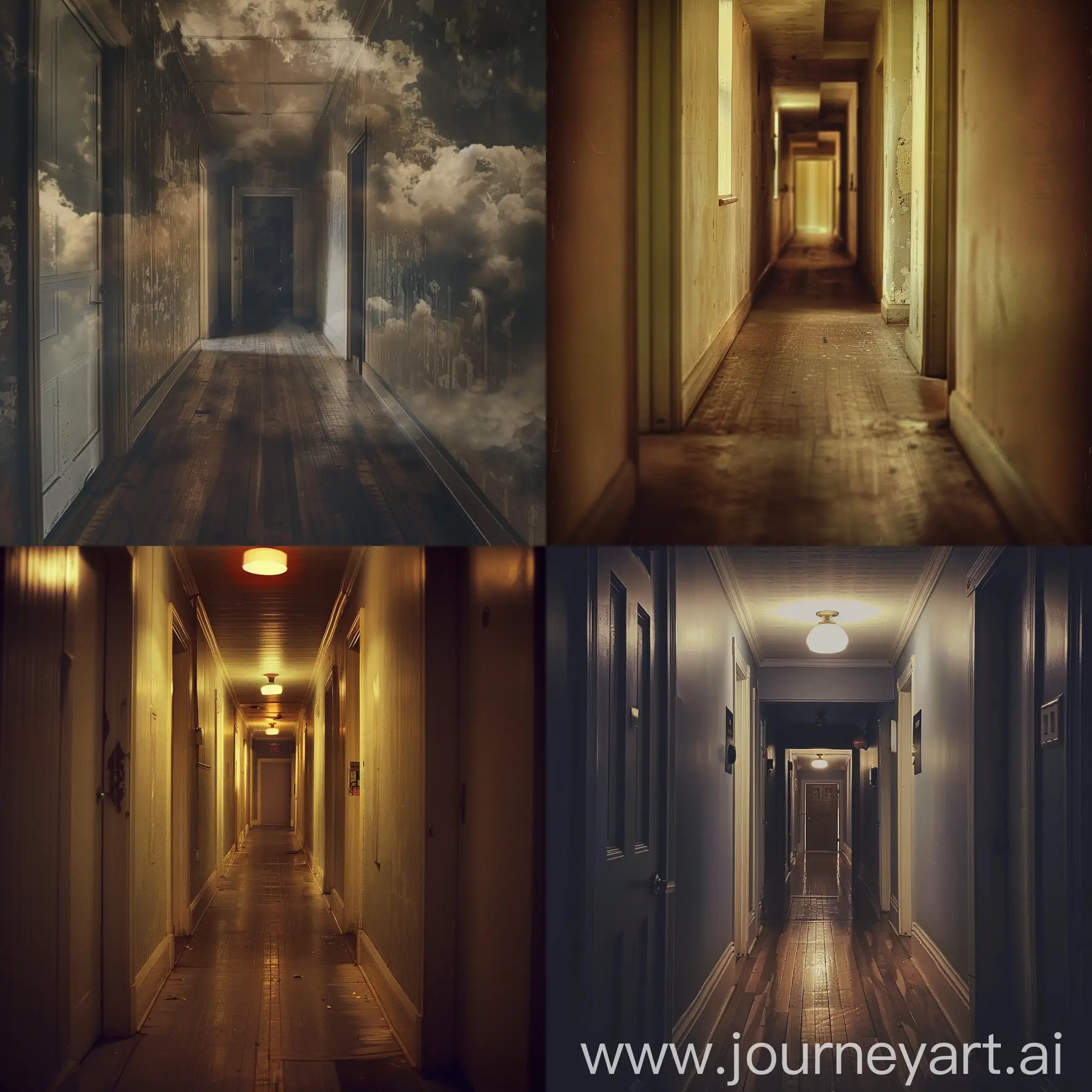 /imagine hallway, liminal space, empty, eerie atmosphere, uncanny valley, surreal, dream like