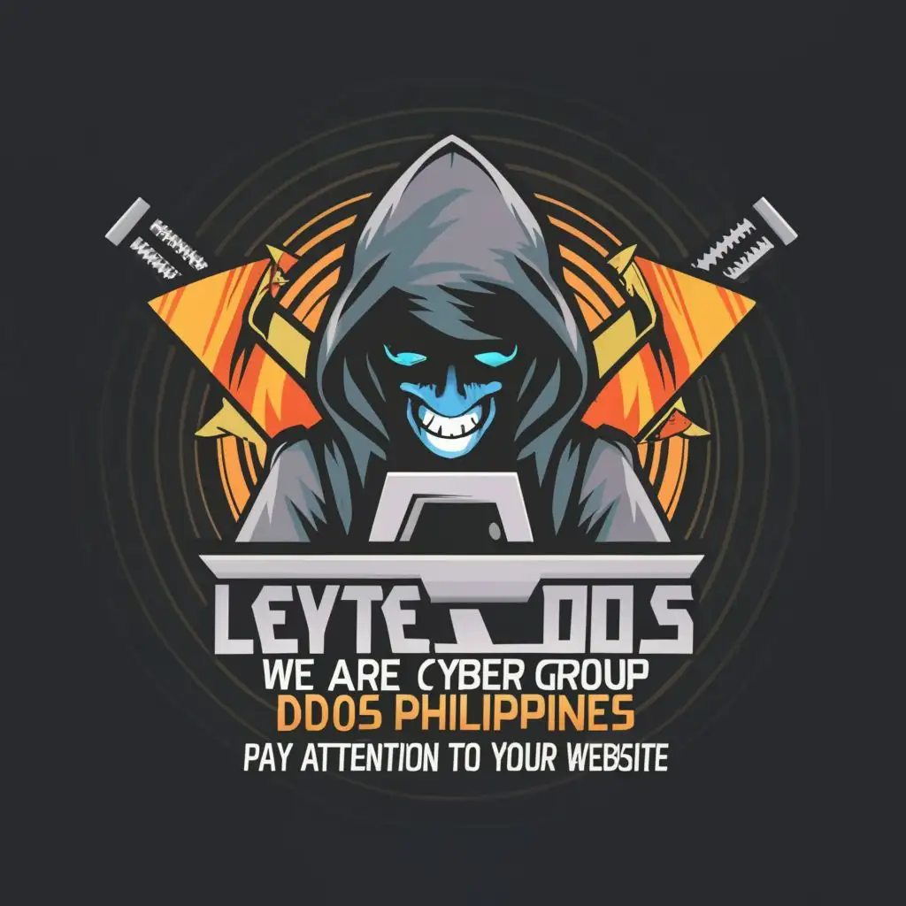 logo, HACKER, with the text "LEYTE DDOS We are leyte Cyber Group Philippines pay attention to your website", typography, be used in Internet industry