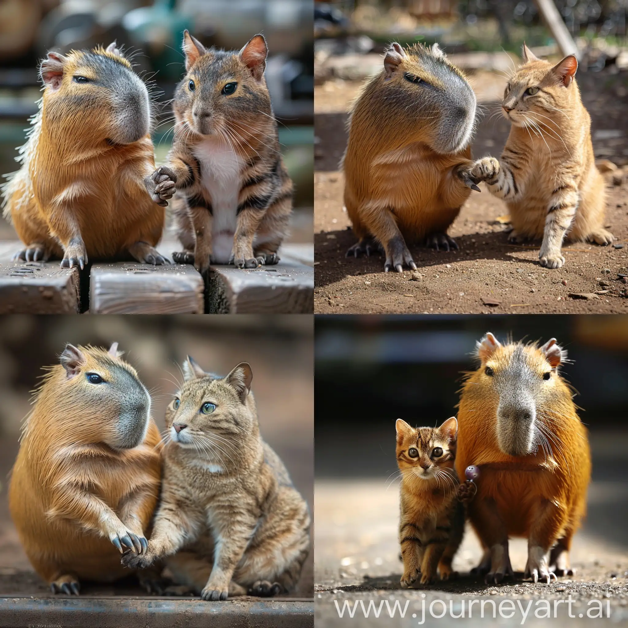 capybara and cat holding hands