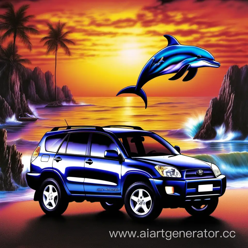 Vintage-2001-Toyota-RAV4-Featuring-Dolphin-Airbrush-at-Sunset