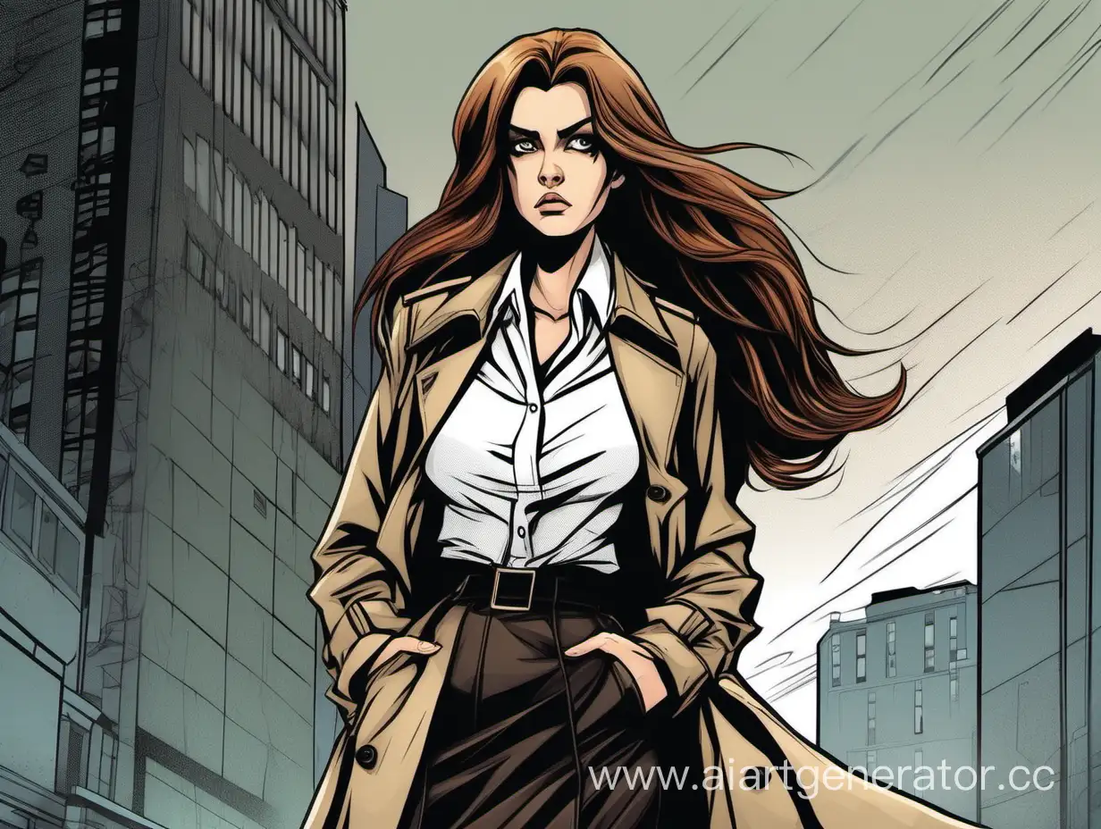 Melancholic-Girl-in-Comic-Style-with-Trench-Coat-and-Skirt