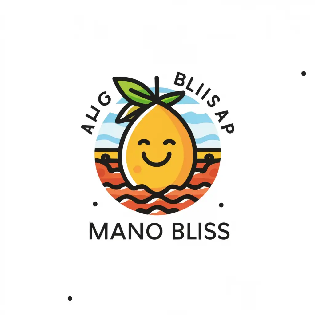 a logo design,with the text "Mango bliss", main symbol:Mango, Farmland, Sunset, Joy,Minimalistic,be used in Technology industry,clear background
