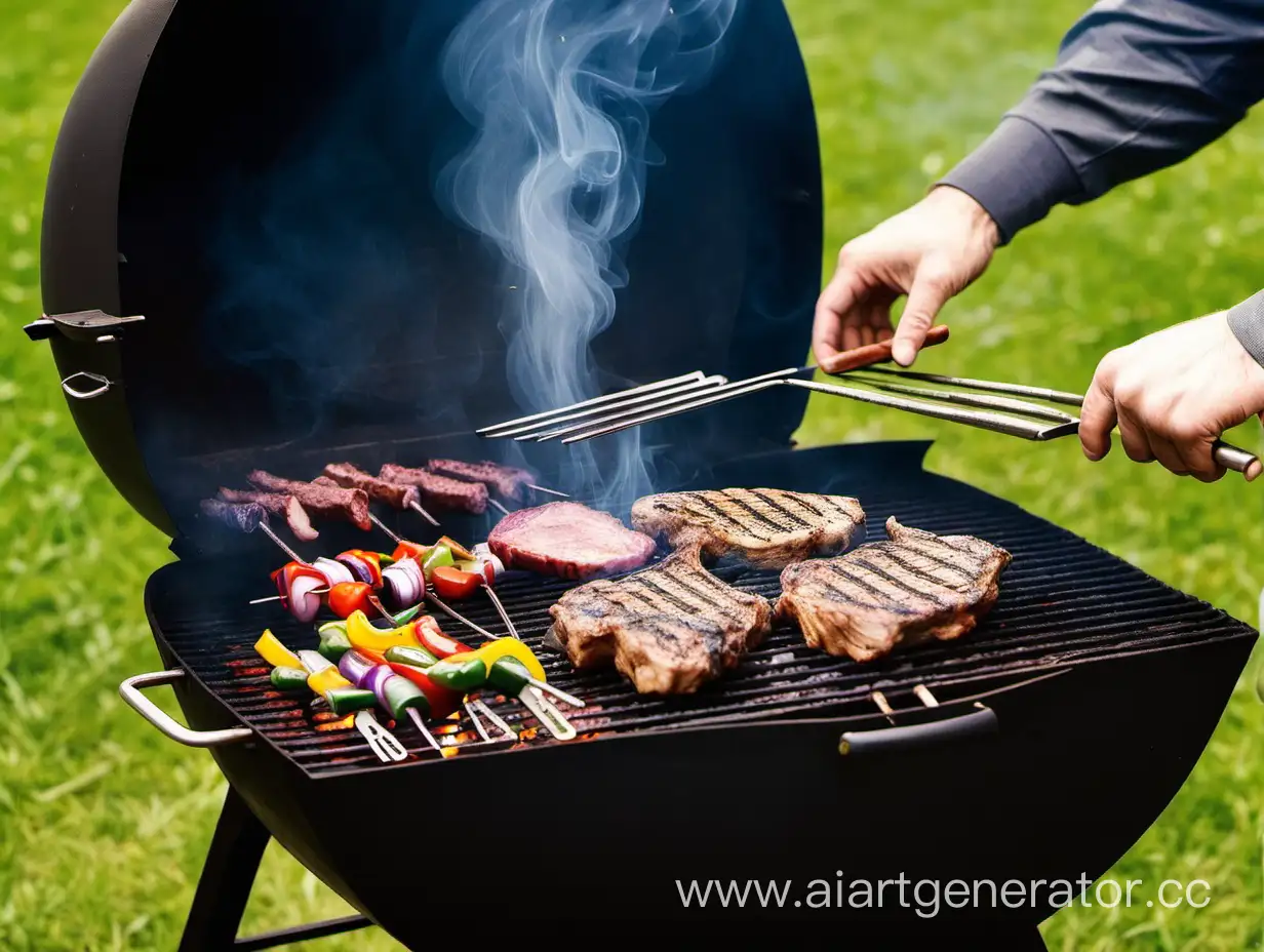 Man-Grilling-Delicious-Barbecue-Meat-Outdoors