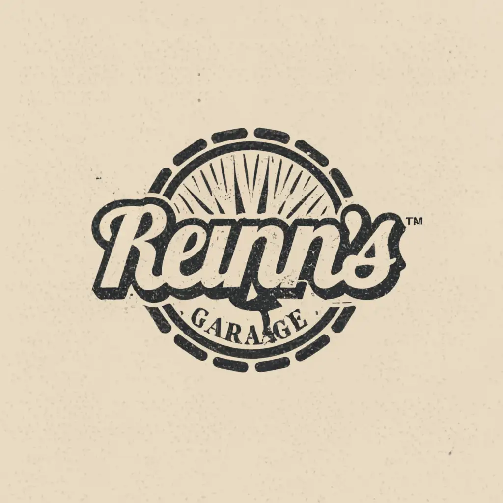 a logo design,with the text "RENS GARAGE", main symbol:motorcycle,Moderate,clear background
