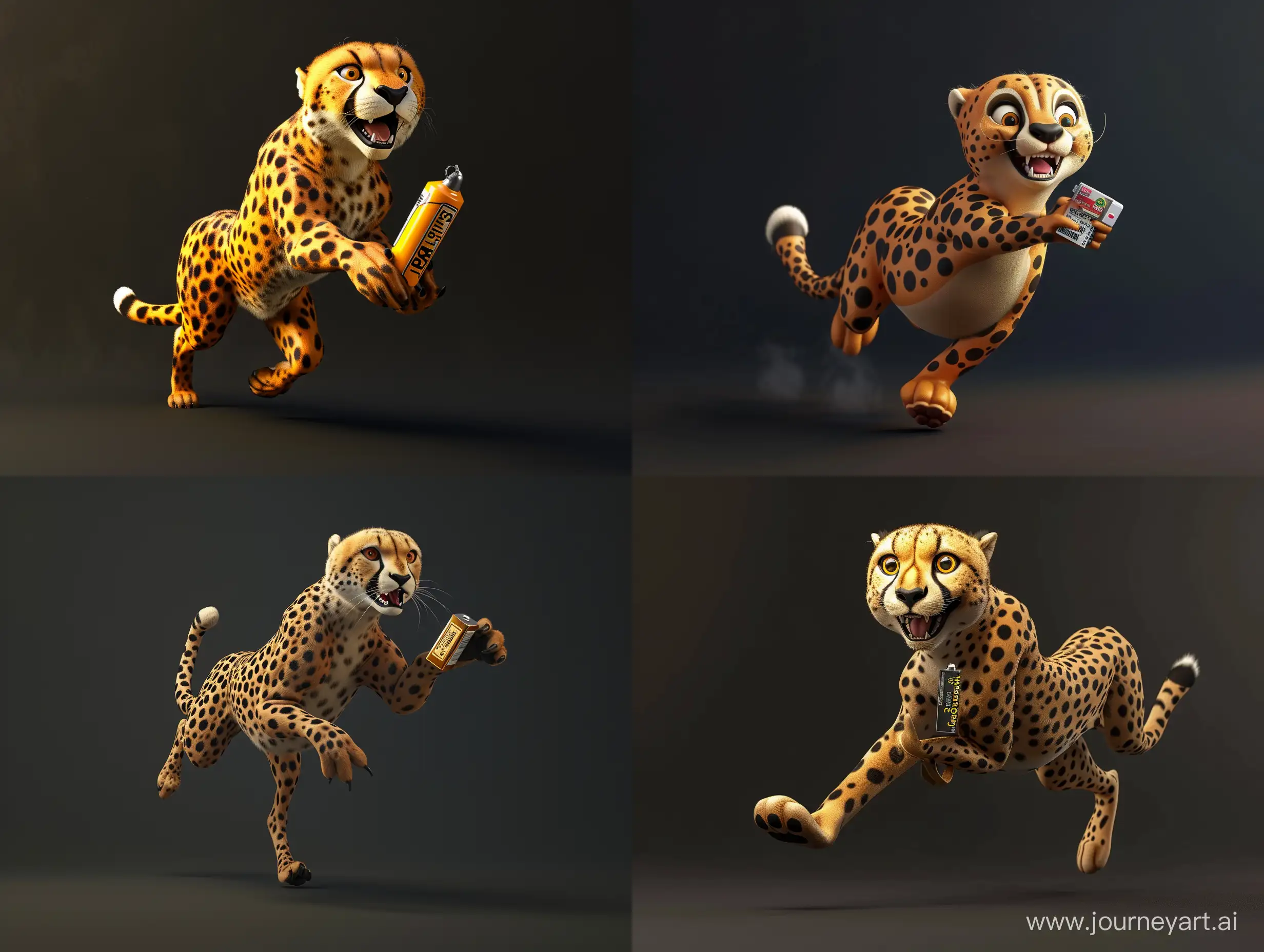 Energetic-3D-Cheetah-Character-Sprinting-with-AA-Battery-in-Hand