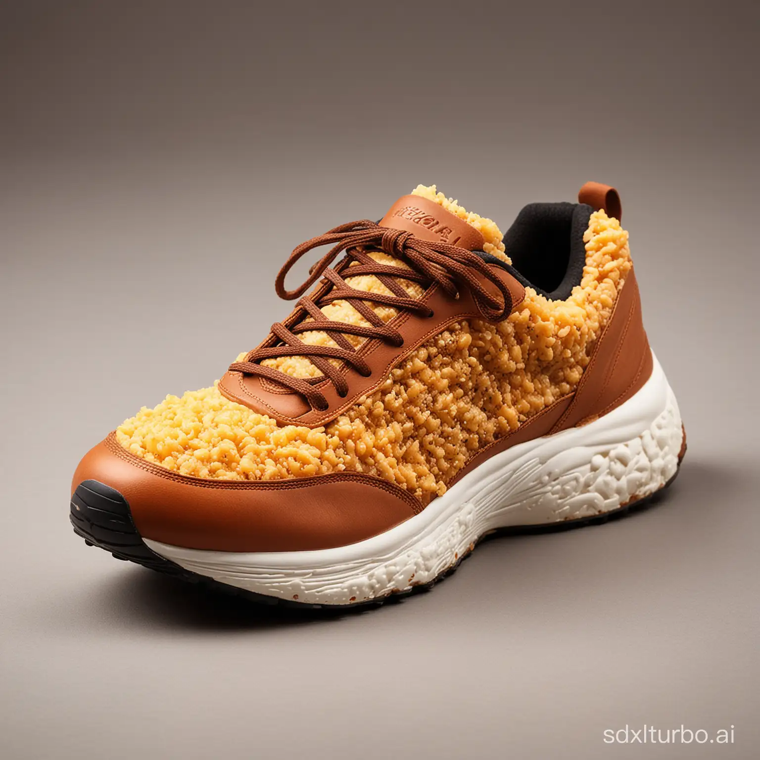 sports shoe made of   mushed potato and minced meat