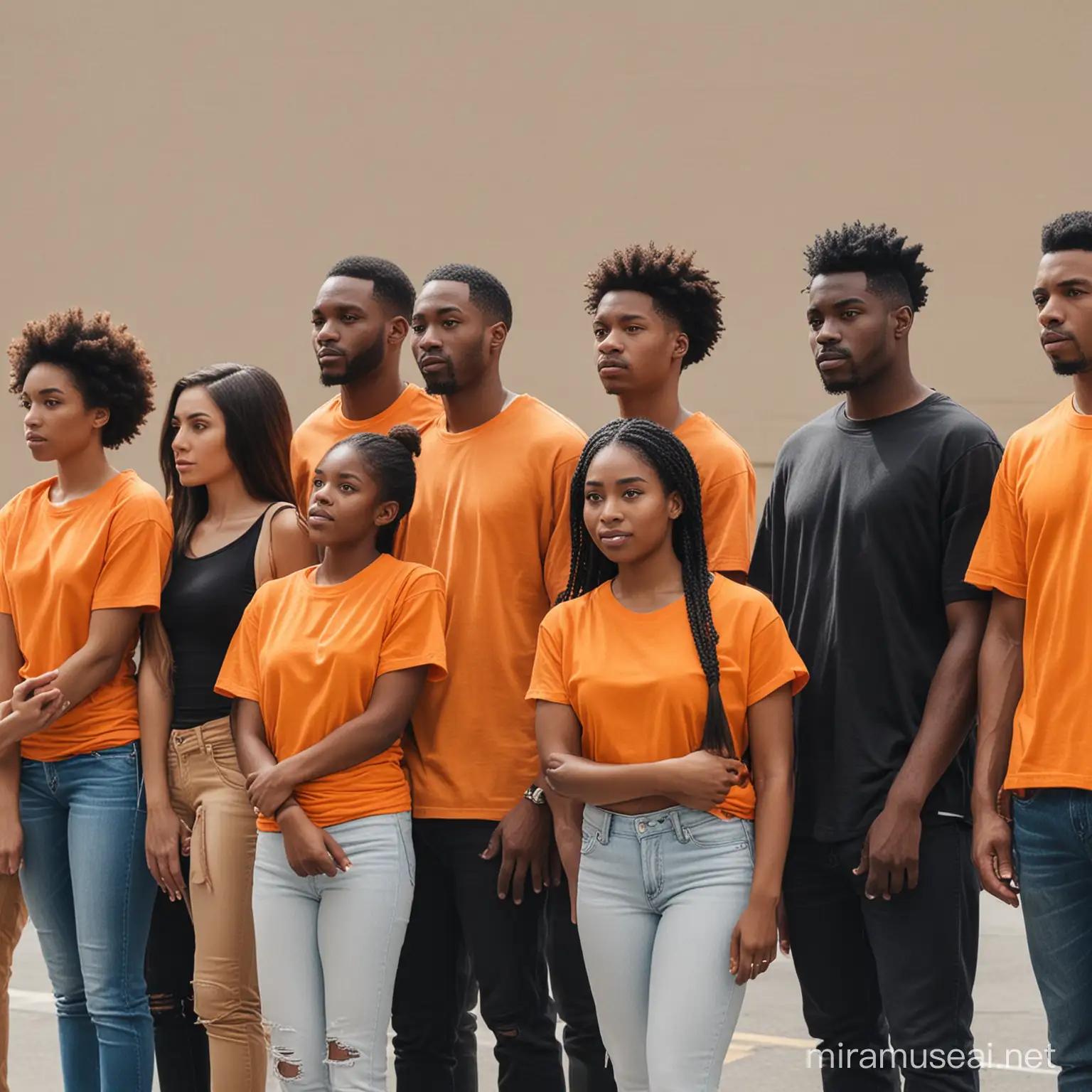 group of black people in line with orange shirts