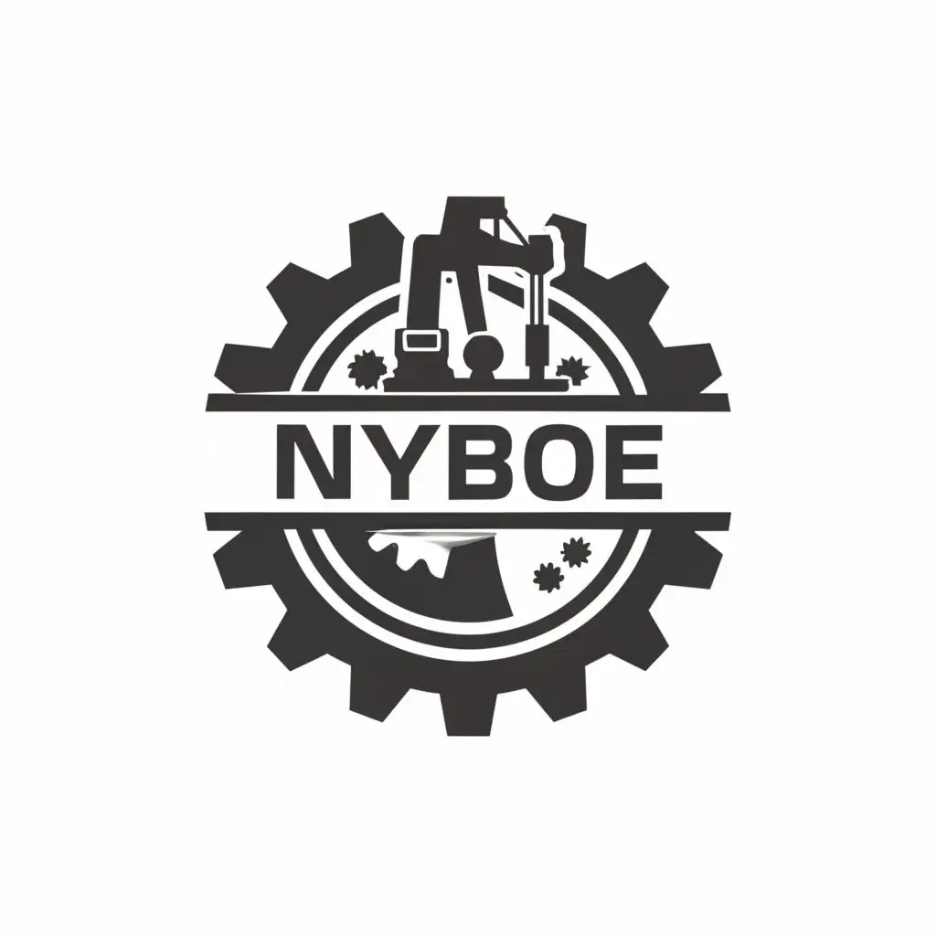 a logo design,with the text "nyboe", main symbol:excavator and cog wheel,Minimalistic,be used in Construction industry,clear background