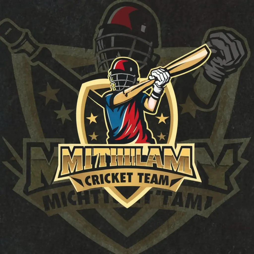 a logo design,with the text 'Mithilam Mighty ', main symbol:Cricket team,complex,clear background