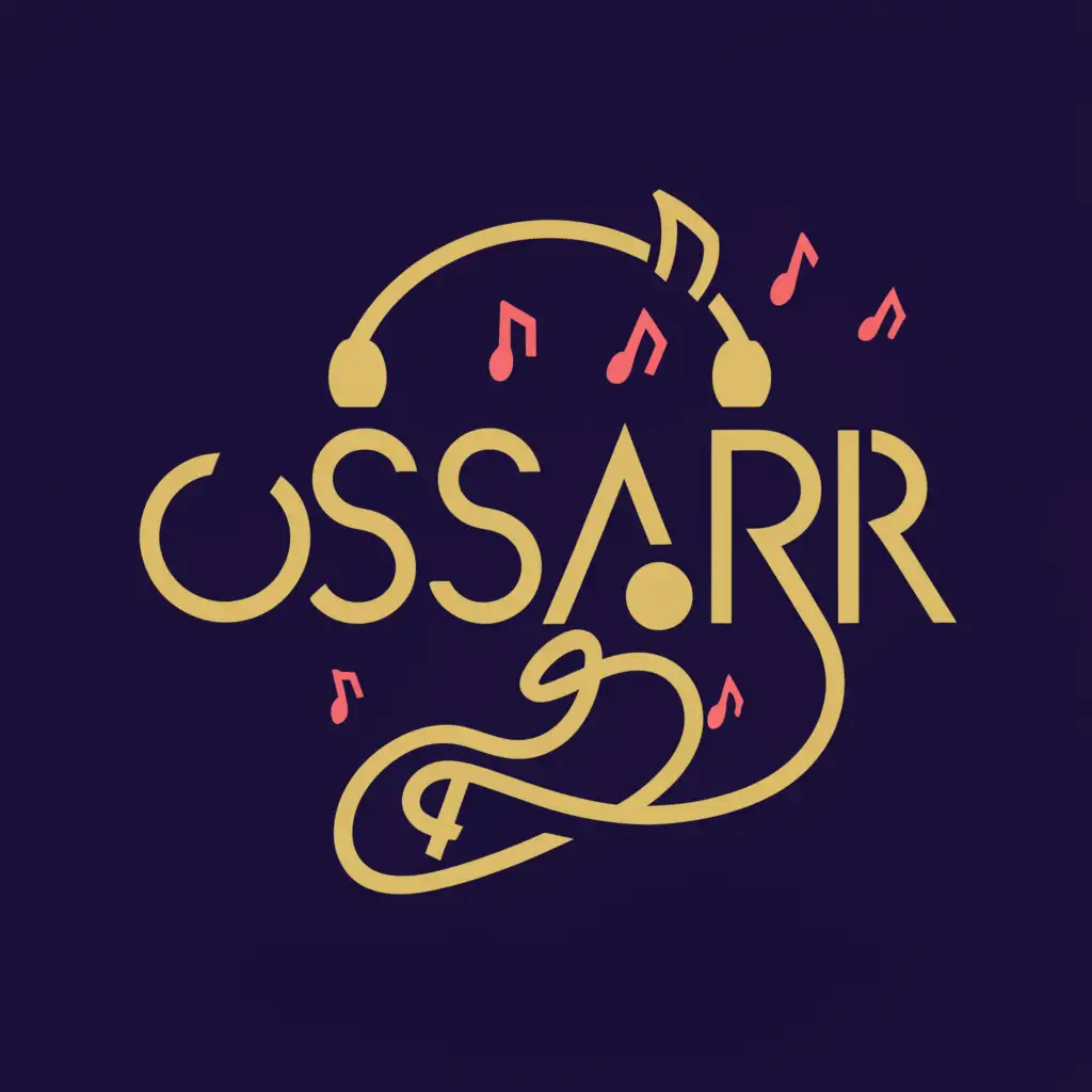 a logo design,with the text "oscar", main symbol:the logo include of dj headphone and name with music note,complex,clear background