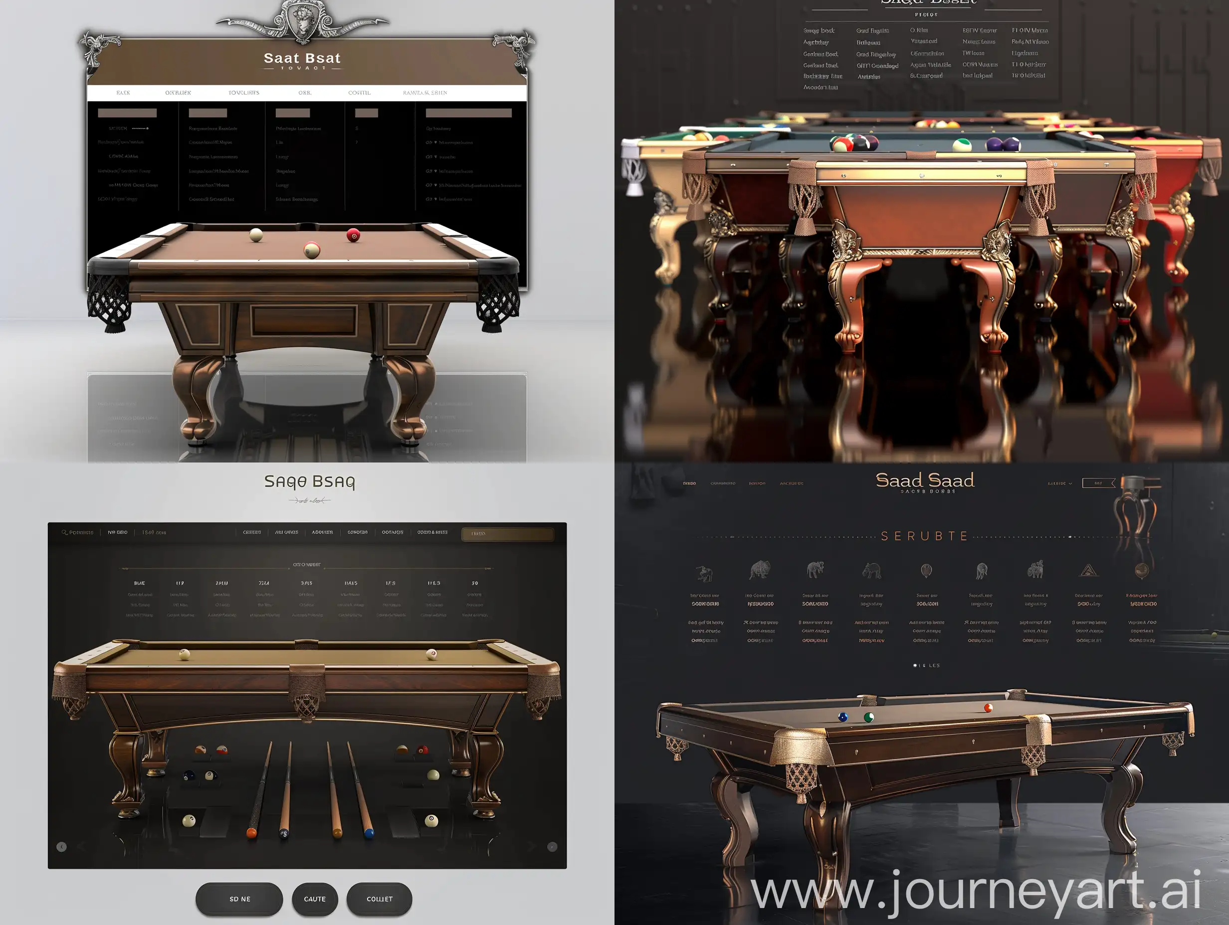 a website for my brand: Sage Billiards. we make luxurious, majestic, professional and affordable pool tables.  I need the company name on the top and a horizontal list of all the models followed by the client list