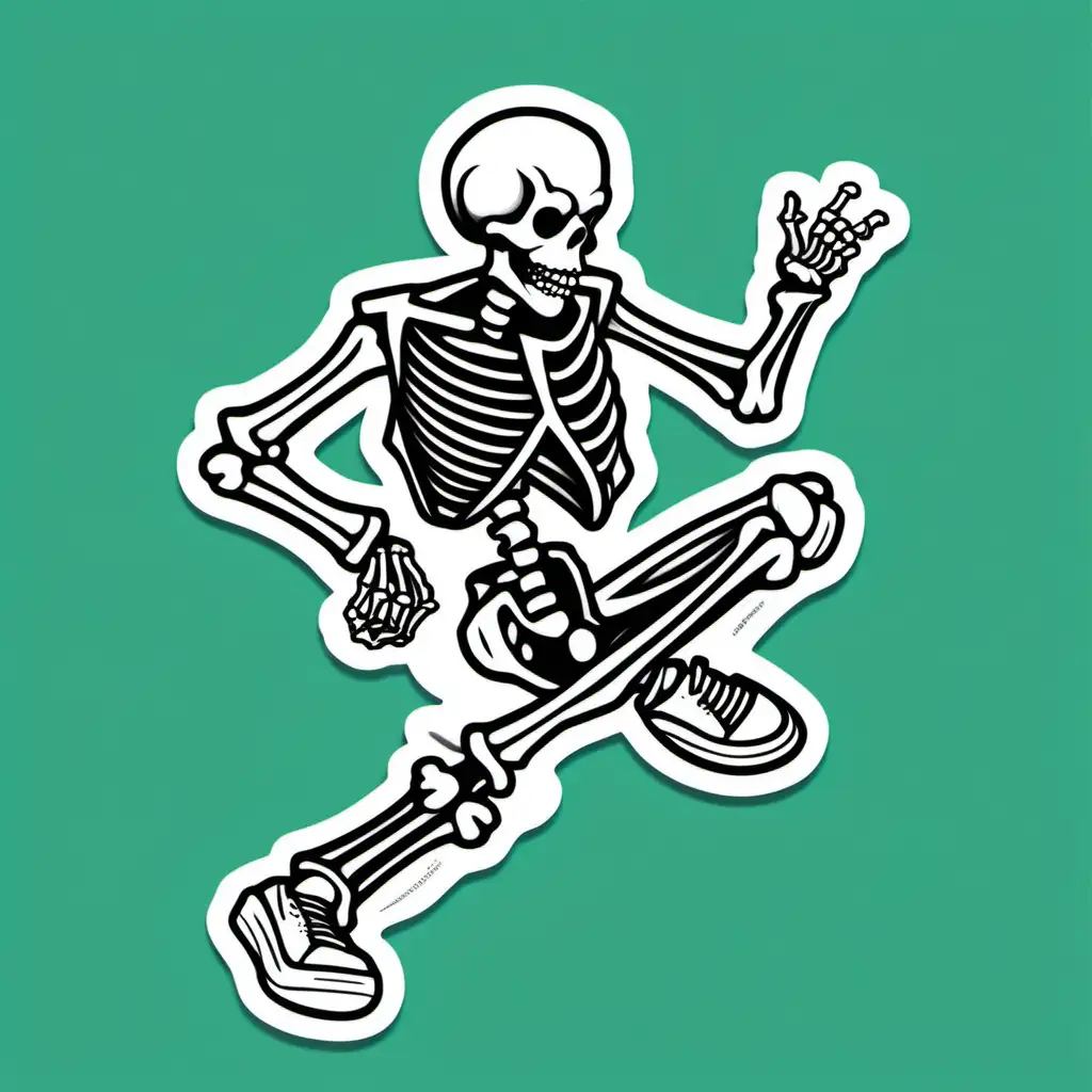 skeleton break dancing sticker style line illustration 