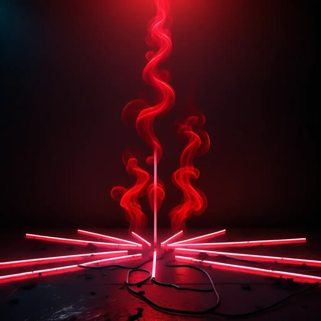  red neon light, smoke on the ground, super realistic