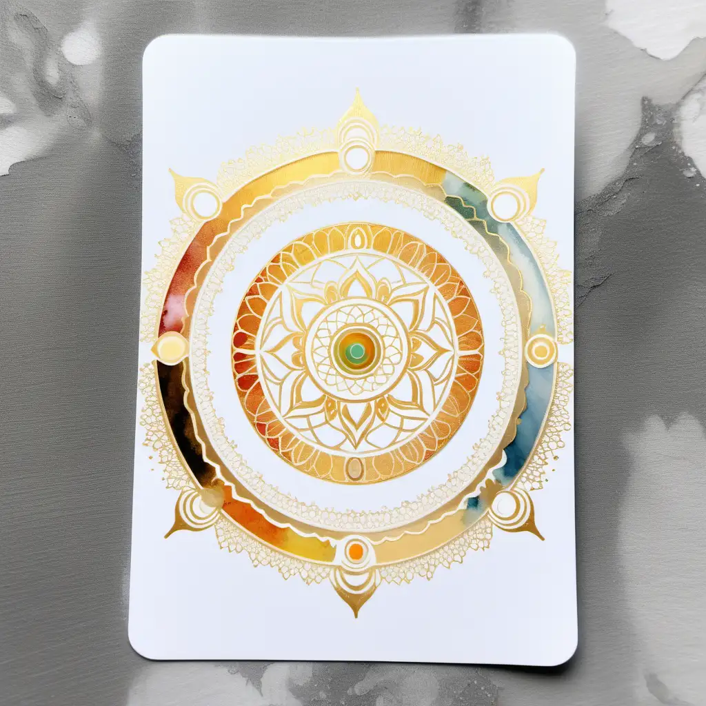 Chakra wheel arty ethereal oracle card paint gold lace plain white border rectangle 