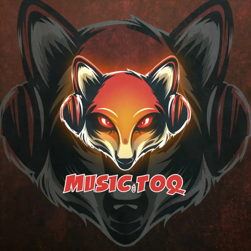 a logo design,with the text "music_toq", main symbol:The red-eyed fox listening to music,Moderate,clear background