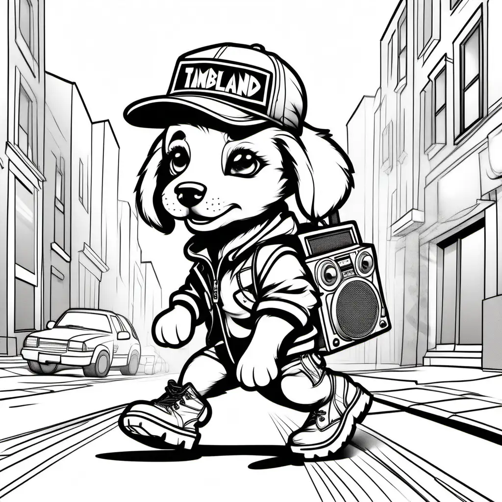Adorable Hip Hop Puppy in Stylish Outfit with Boom Box
