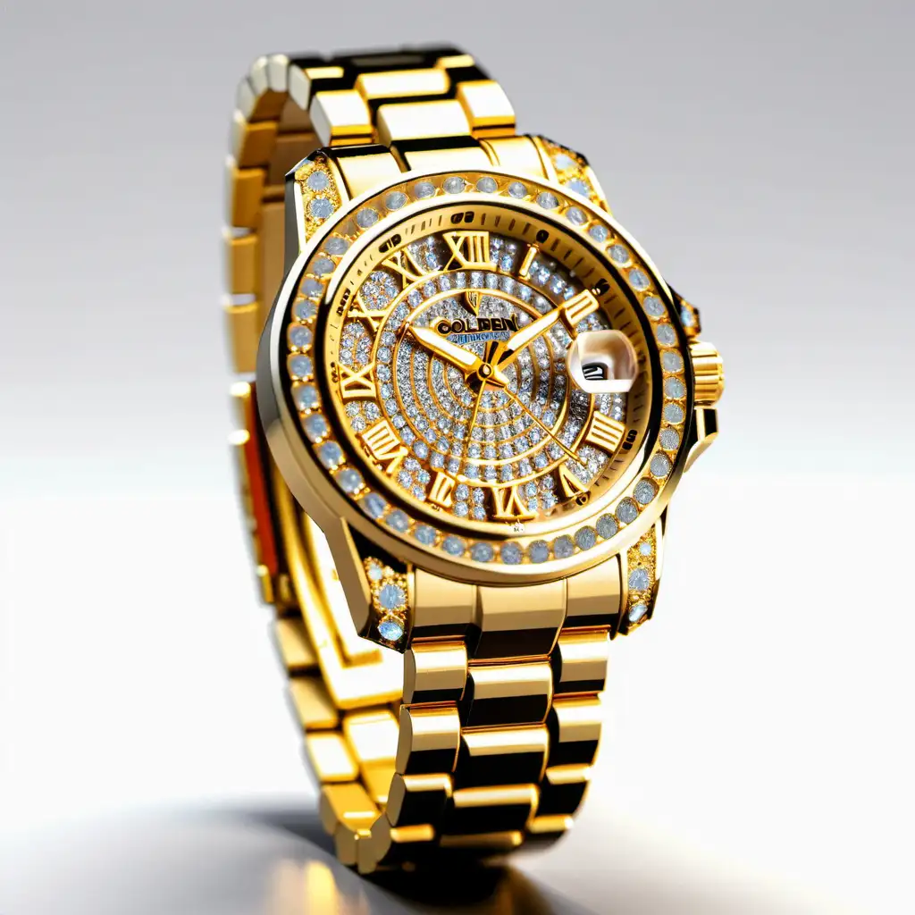 Luxury DiamondEncrusted Golden Watch Illustration Symbolizing Times Exquisite Worth