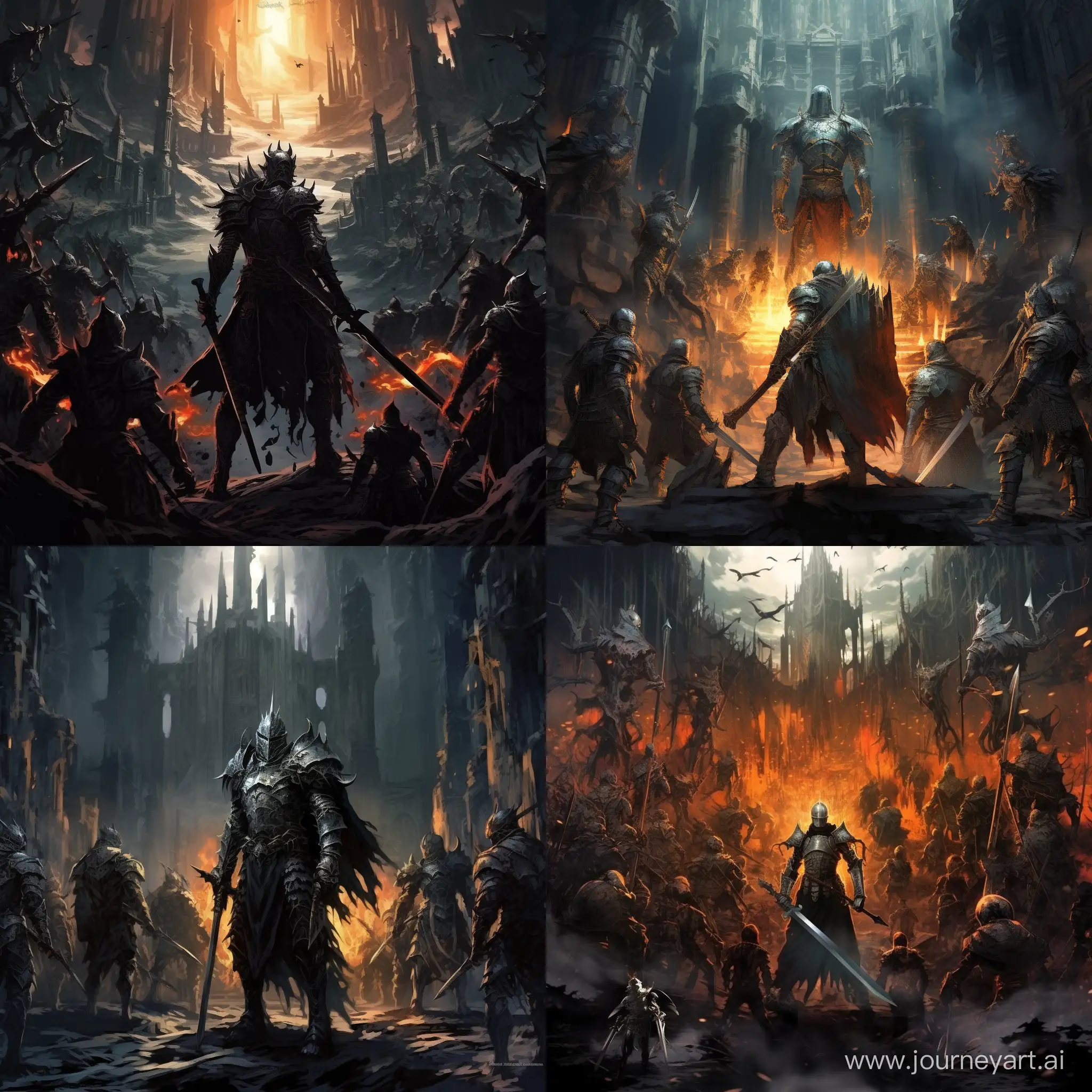 Epic-Battle-in-the-Dark-Souls-Castle-Miyazaki-and-Knights-Confronting-Mobs-and-Beasts