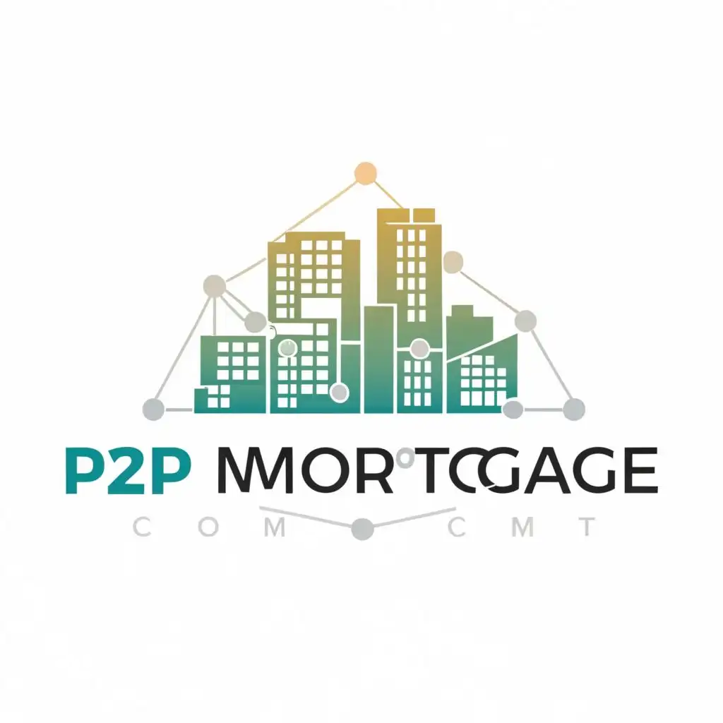 logo, A stylized outline of a city skyline merged with a digital computer network, "P2PMortgage.com" typography, pure white background, with the text "P2PMortgage.com", typography, be used in Finance industry