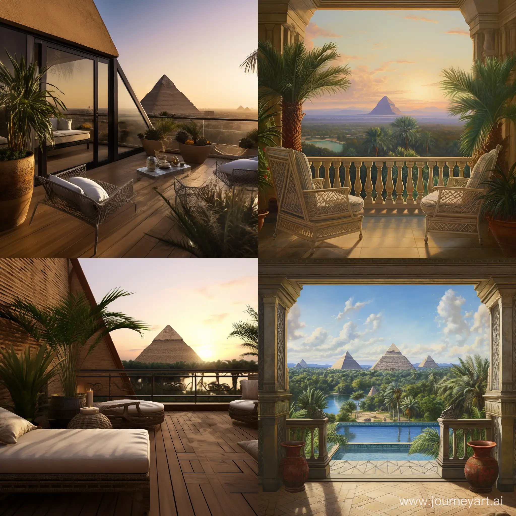 Mısır piramitleri üzerine balkon ve peyzajı ile manzara