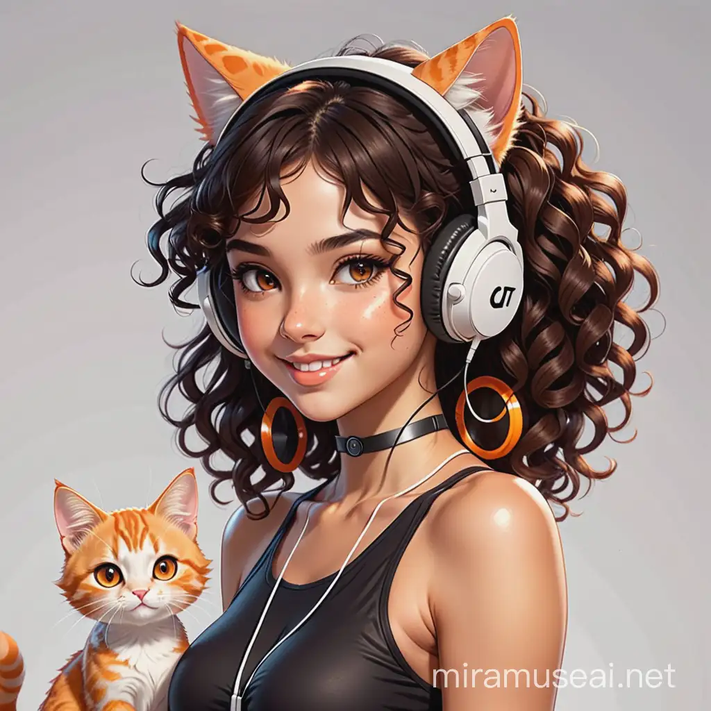 Hispanic Gamer Girl in Alternative Fashion with Orange Cat