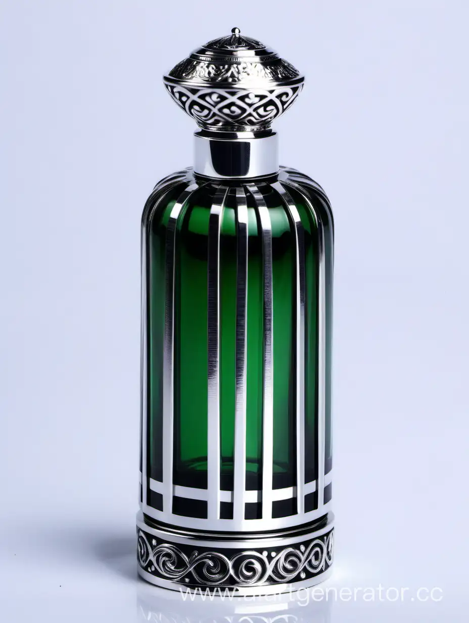 Zamac Perfume decorative ornamental  black, royal dark green  heavy bottle double in height  with stylish Silver lines cap and bottle