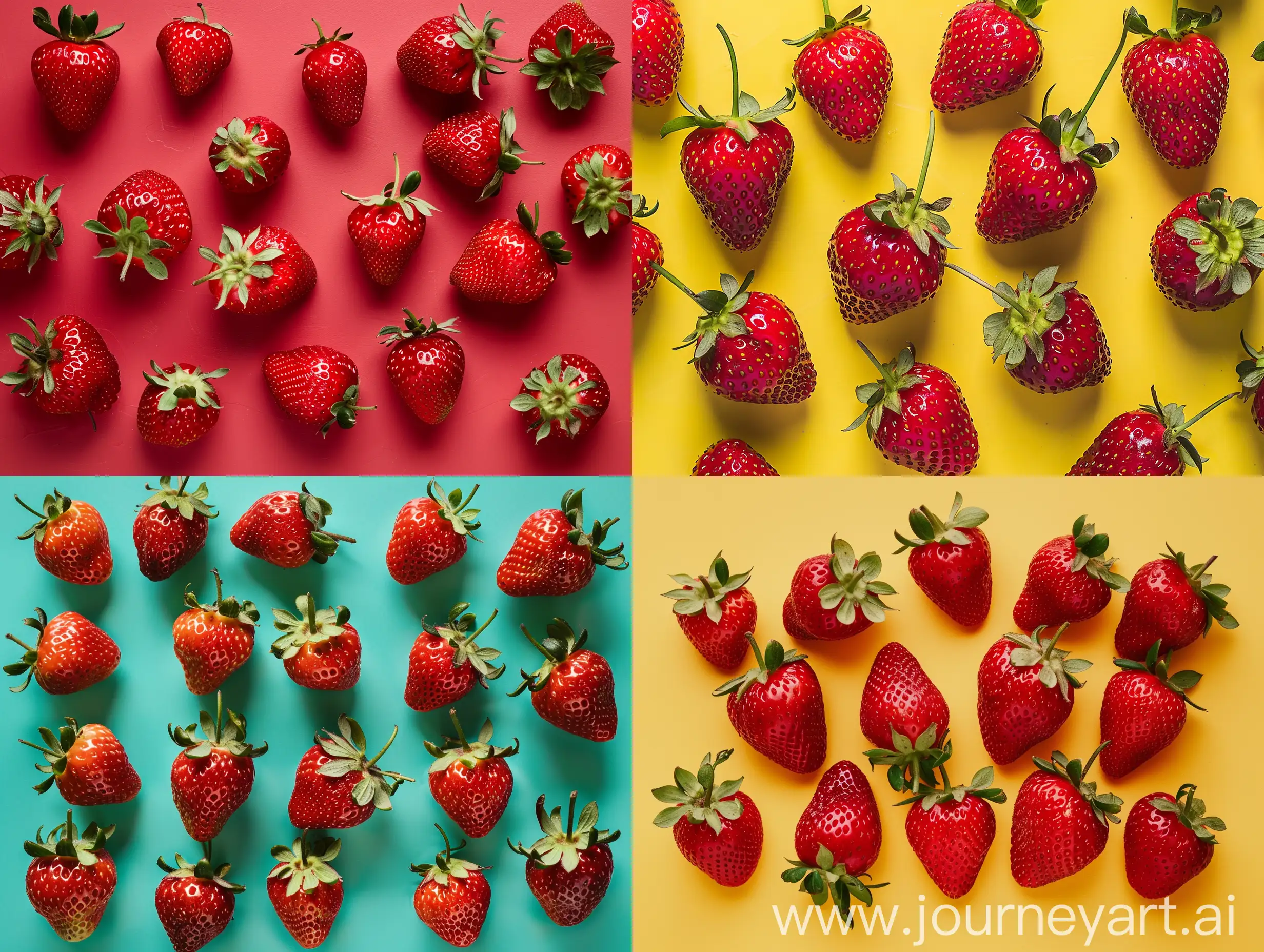 Studio photography with a background of one color of strawberries