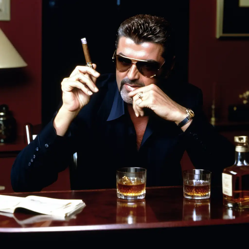 Sophisticated Moment George Michael Enjoying Whiskey and Cigar