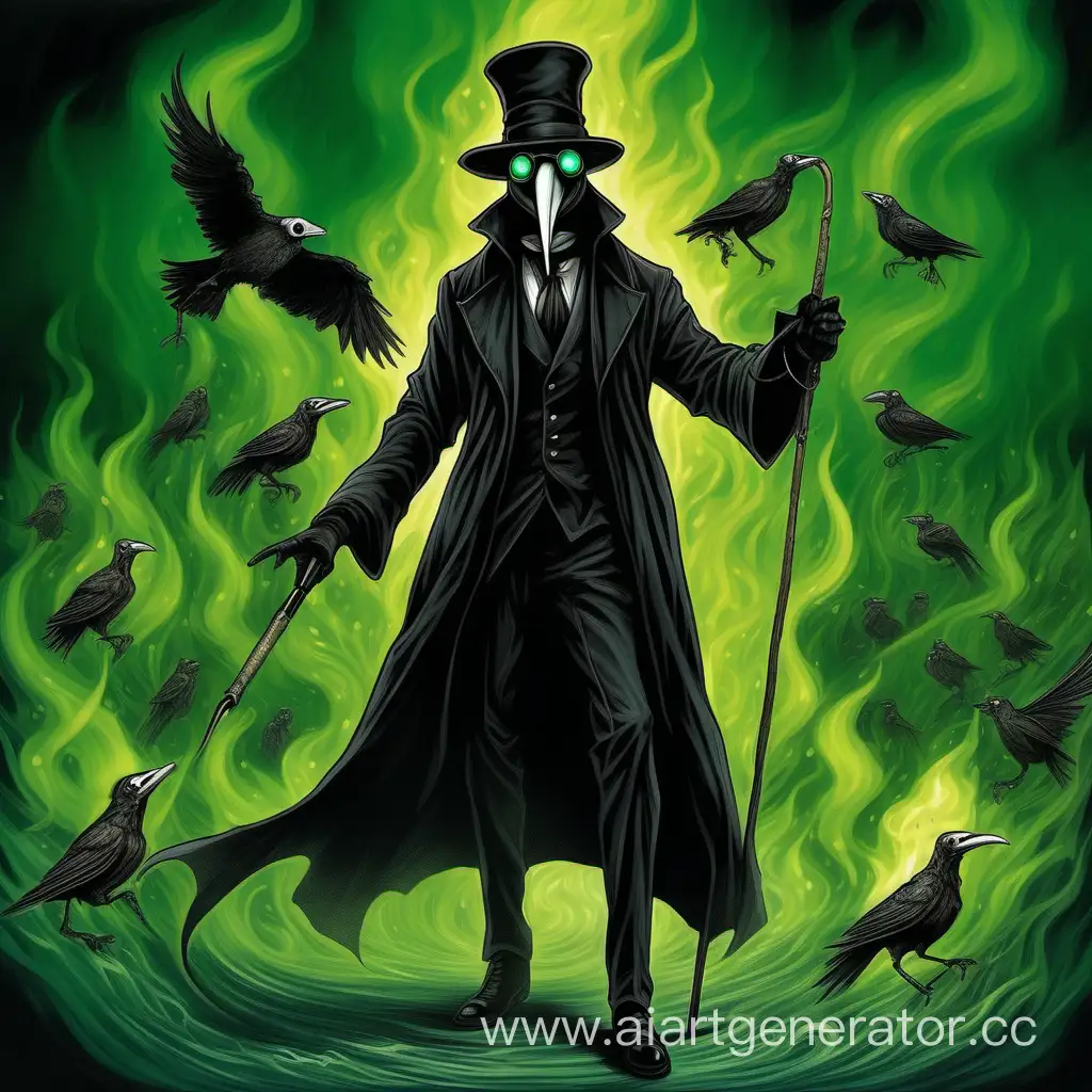 Mysterious-Plague-Doctor-with-Cane-Amidst-Ethereal-Green-Flames-Fantasy-Art