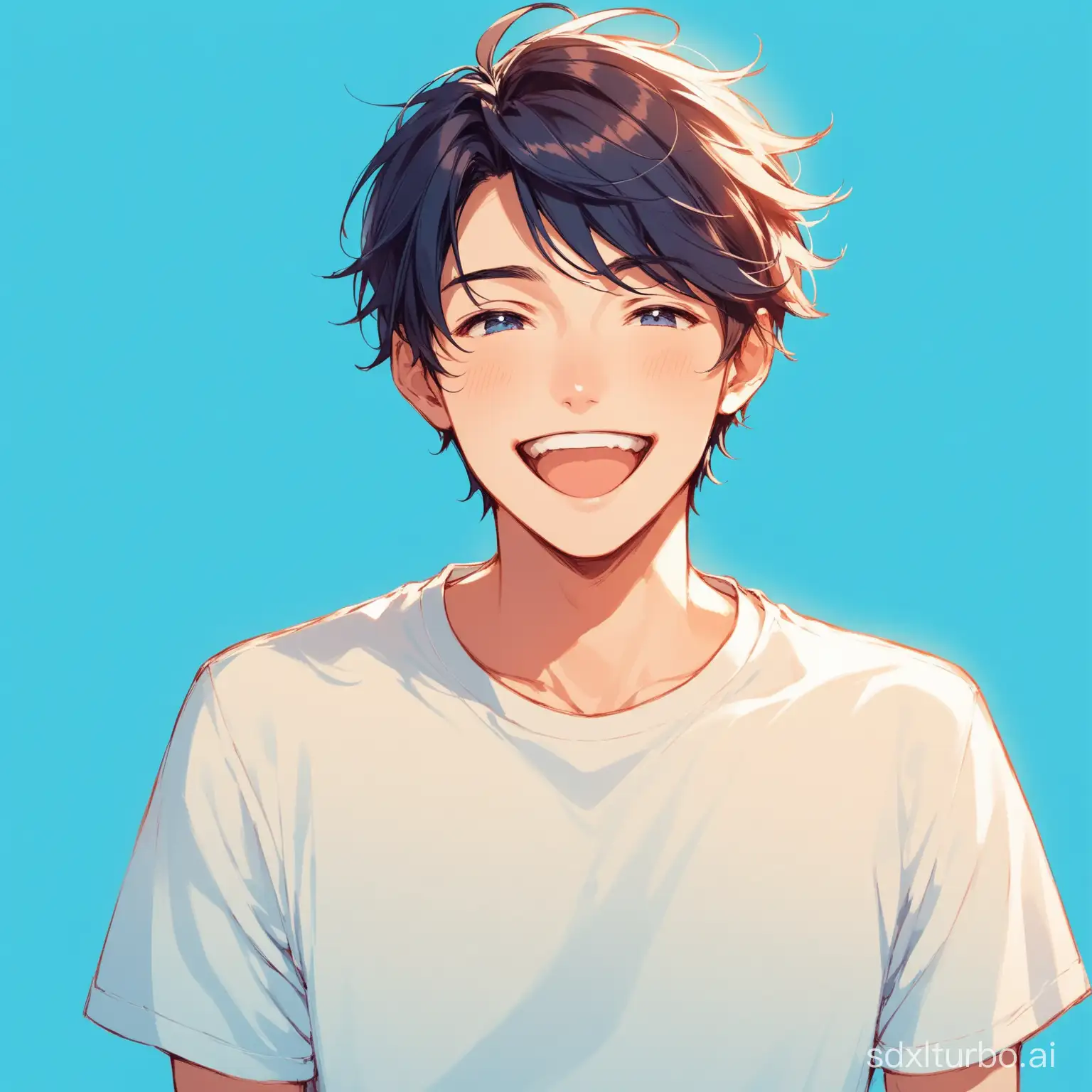 The happy young man with a blue background