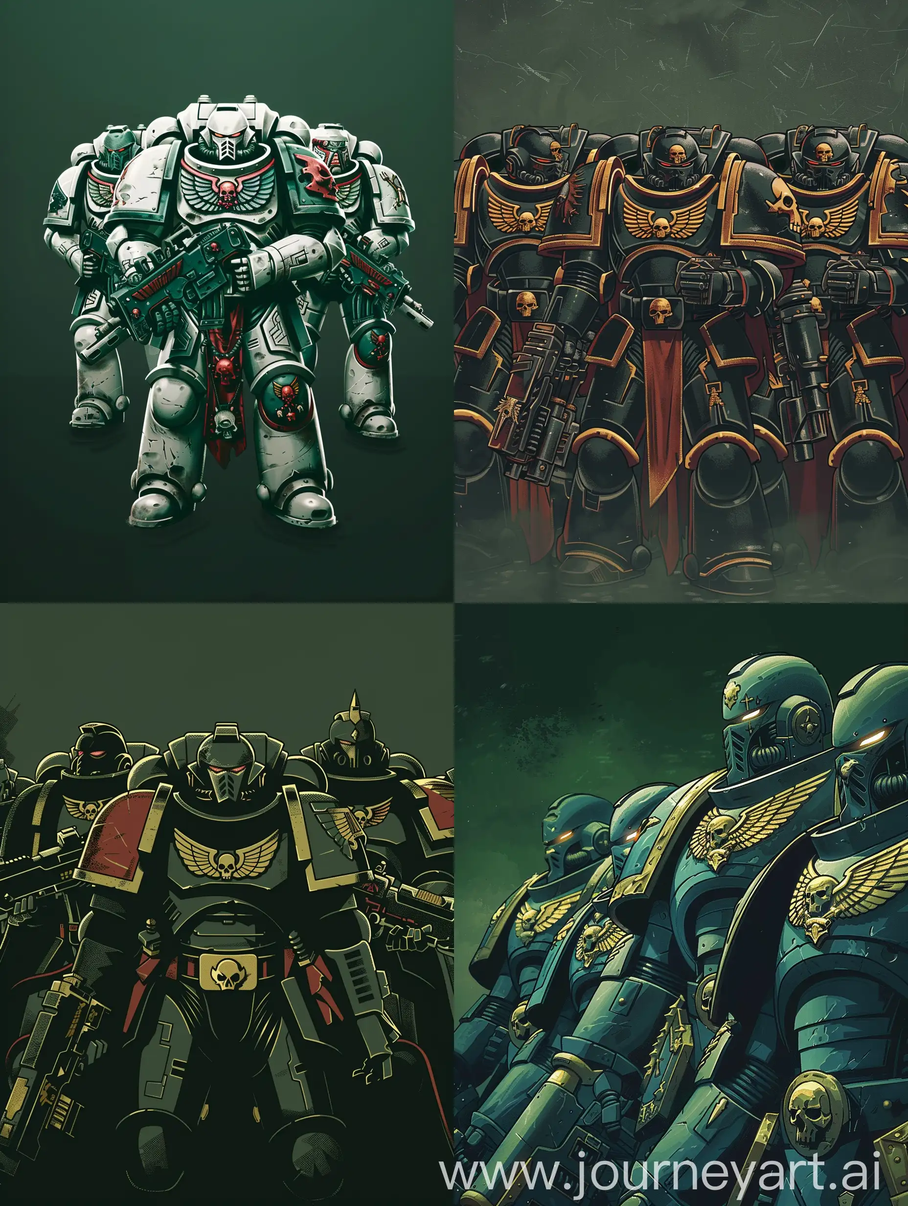 The Ultramarines from the Warhammer 40k universe. The background is dark green.